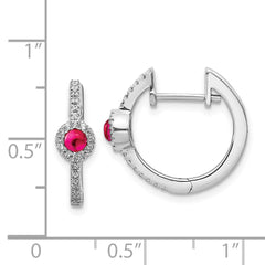14k White Gold Diamond and Cabochon Ruby Earrings