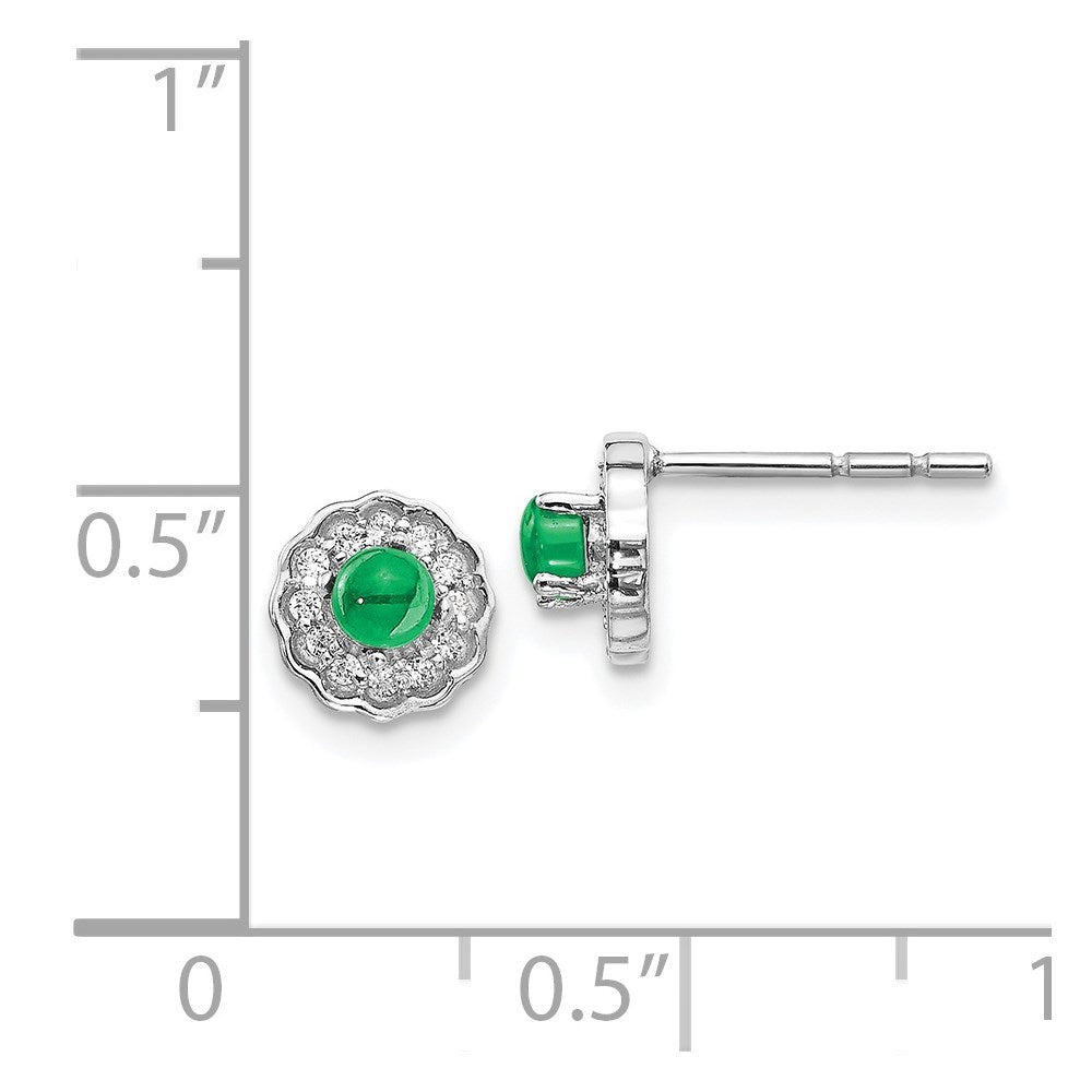 14k White Gold Diamond and Cabochon Emerald Earrings