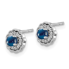 14k White Gold Diamond and Cabochon Sapphire Earrings