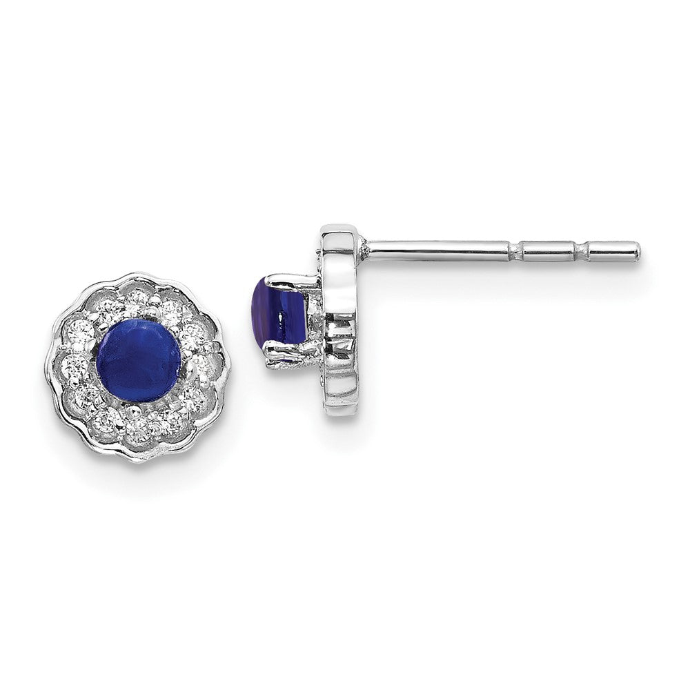 14k White Gold Diamond and Cabochon Sapphire Earrings