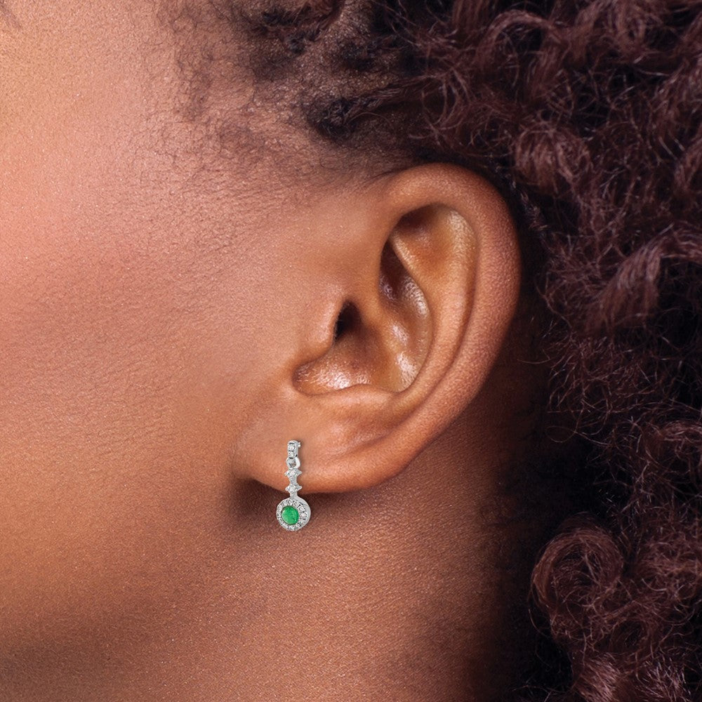 14k White Gold Diamond and Cabochon Emerald Earrings - 2
