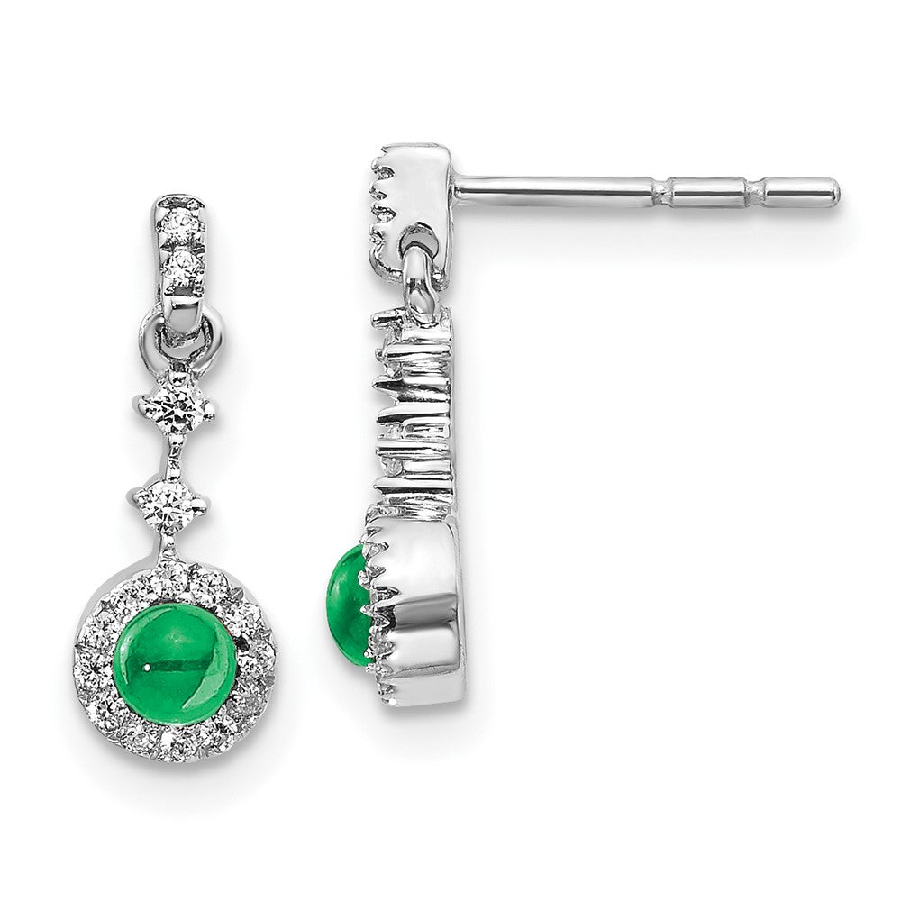 14k White Gold Diamond and Cabochon Emerald Earrings - 2