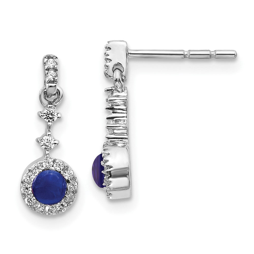 14k White Gold Diamond and Cabochon Sapphire Earrings - 2
