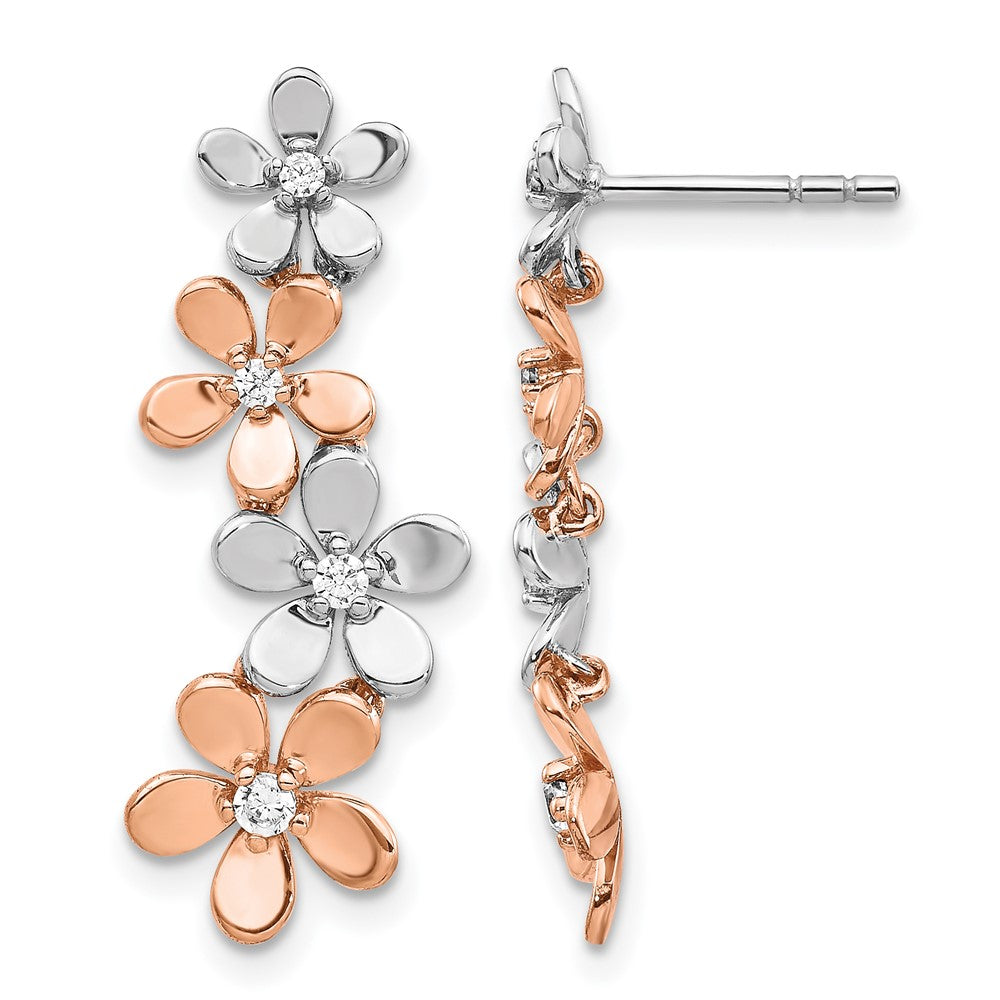 14k Rose and White Gold Diamond Earrings - 2