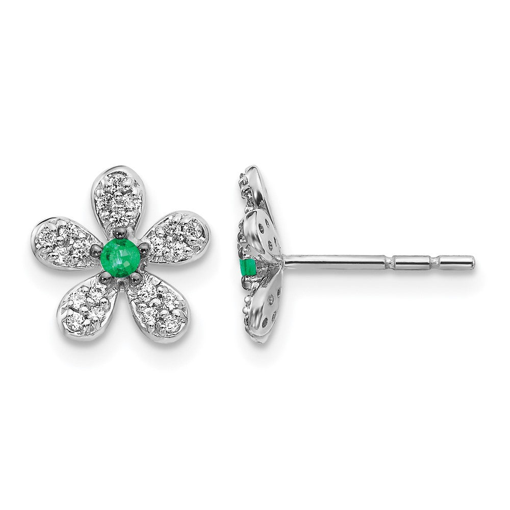14k White Gold Diamond and Emerald Earrings