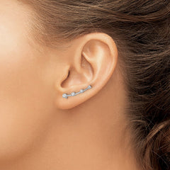 14k White Gold Diamond Graduated 4-stone Ear Climber Earrings