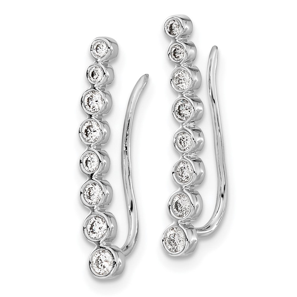 14k White Gold Diamond Graduated Ear Climber Earrings