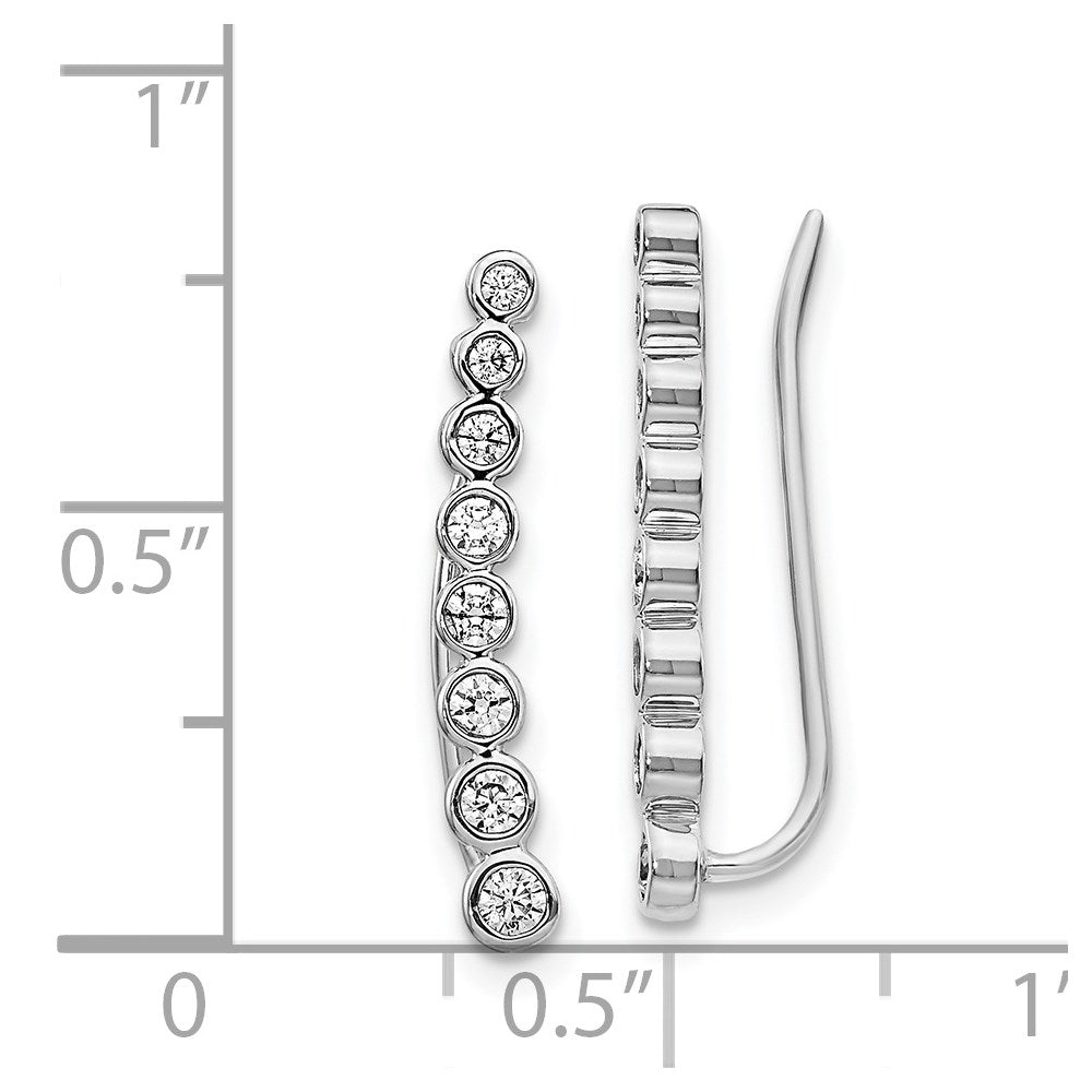 14k White Gold Diamond Graduated Ear Climber Earrings