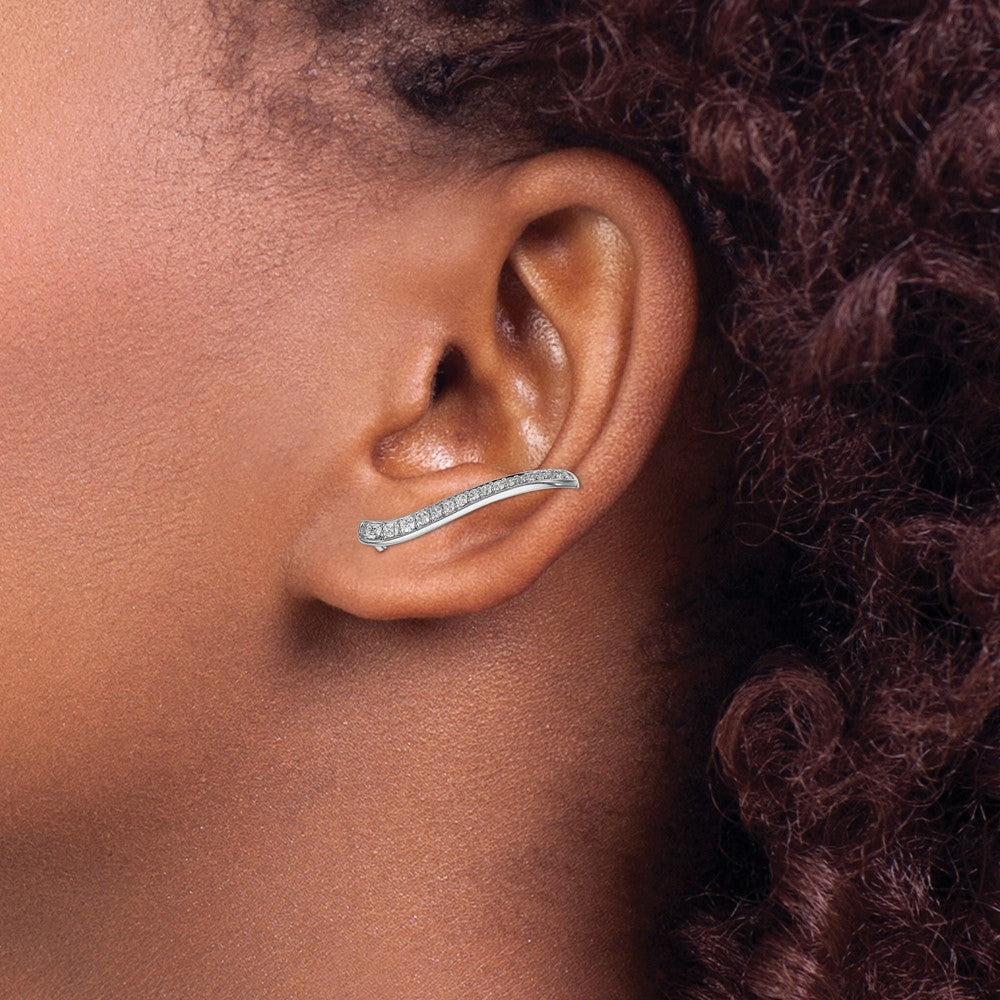 14k White Gold Diamond Ear Climber Earrings