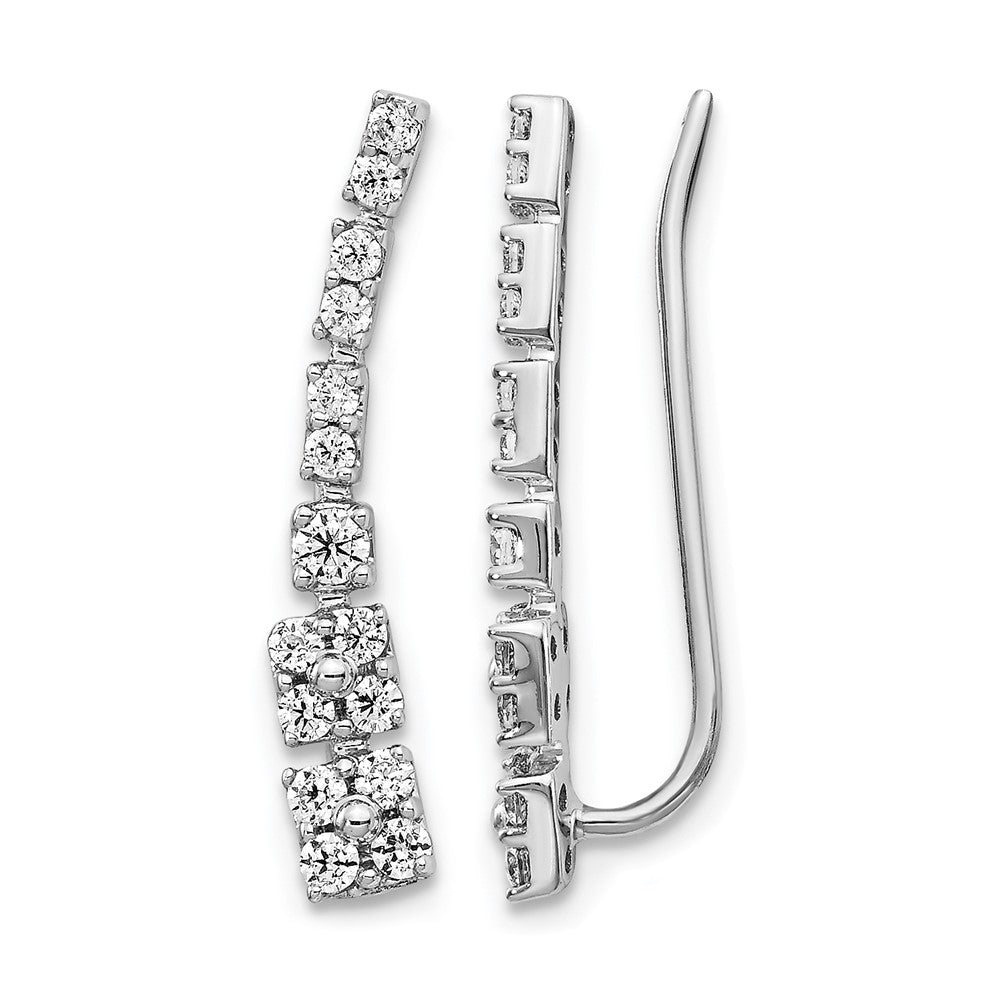 14k White Gold Diamond Ear Climber Earrings - 6