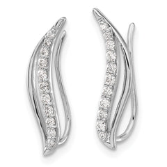 14k White Gold Diamond Wave Ear Climber Earrings