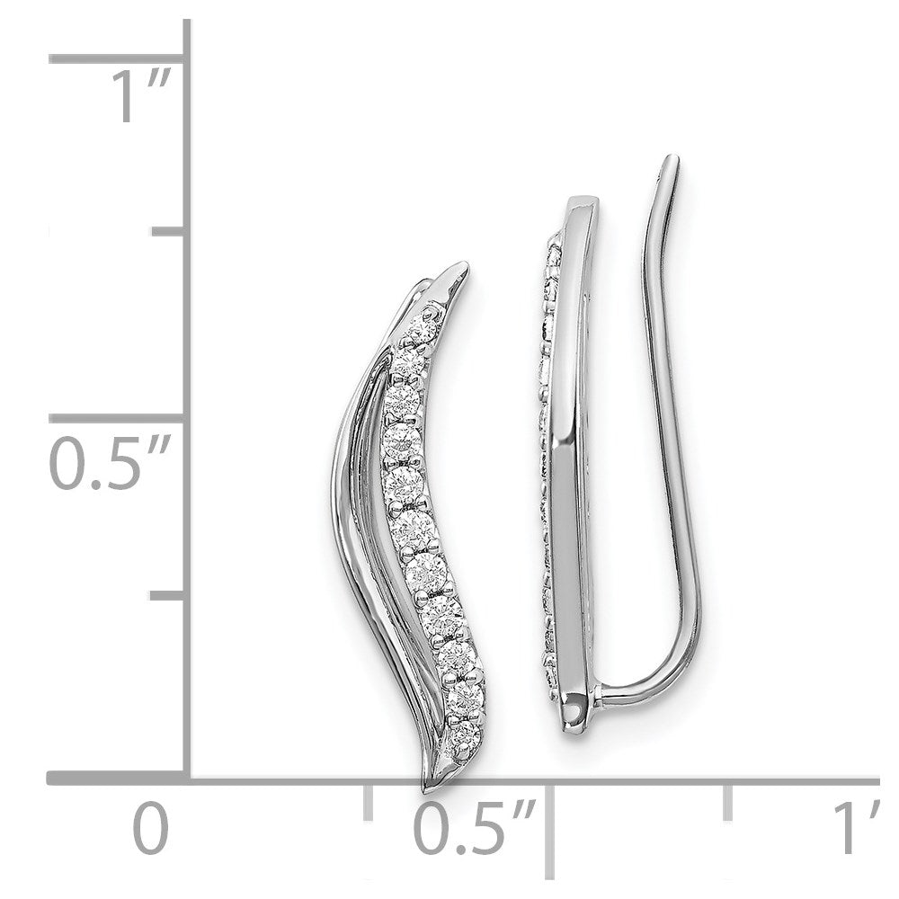 14k White Gold Diamond Wave Ear Climber Earrings