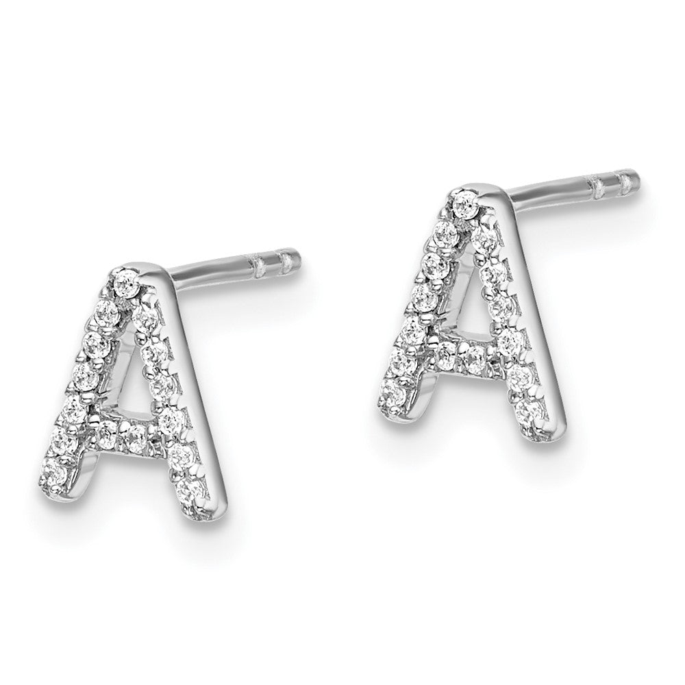 14k White Gold Diamond Initial A Earrings