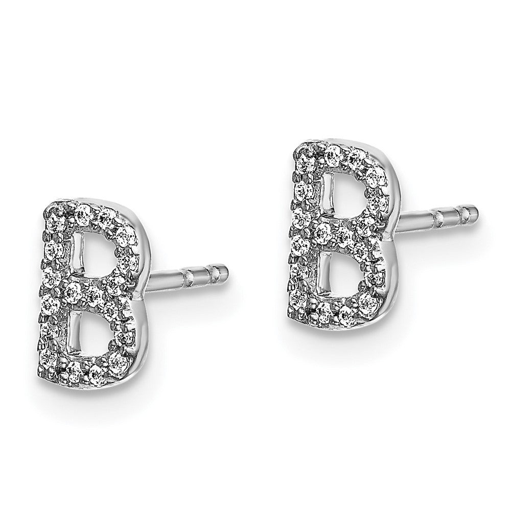 14k White Gold Diamond Initial B Earrings