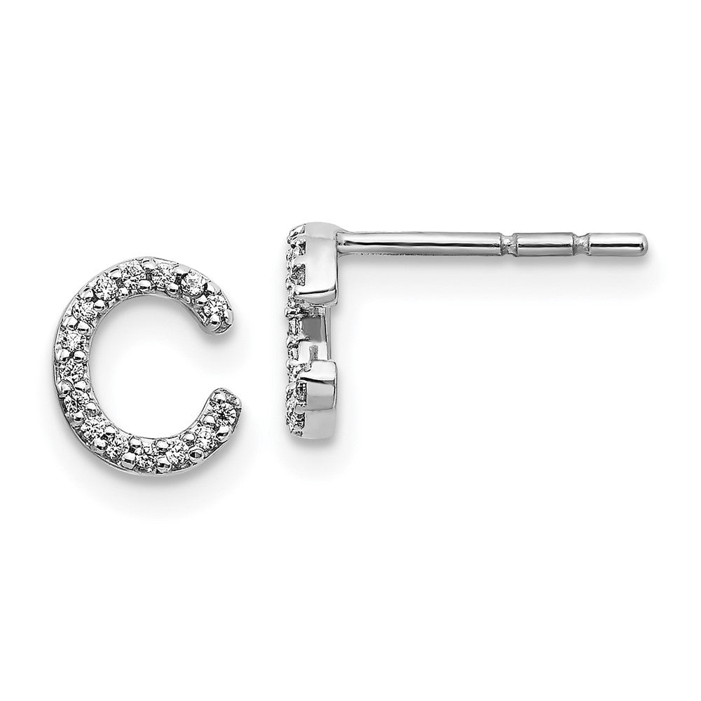 14k White Gold Diamond Initial C Earrings - 2