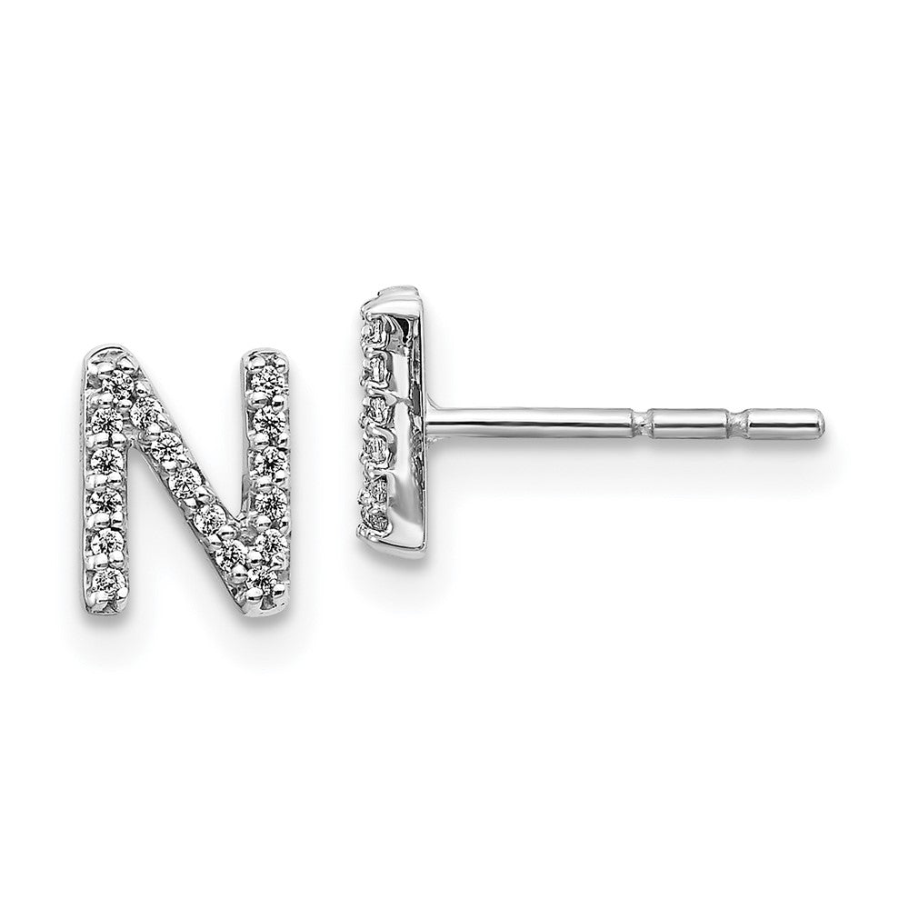 14k White Gold Diamond Initial N Earrings