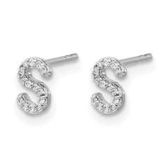 14k White Gold Diamond Initial S Earrings