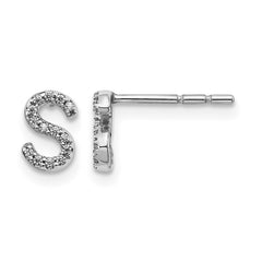 14k White Gold Diamond Initial S Earrings