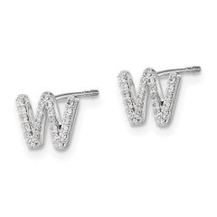 14k White Gold Diamond Initial W Earrings