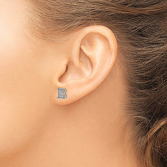 14k White Gold Diamond Initial B Earrings - 2