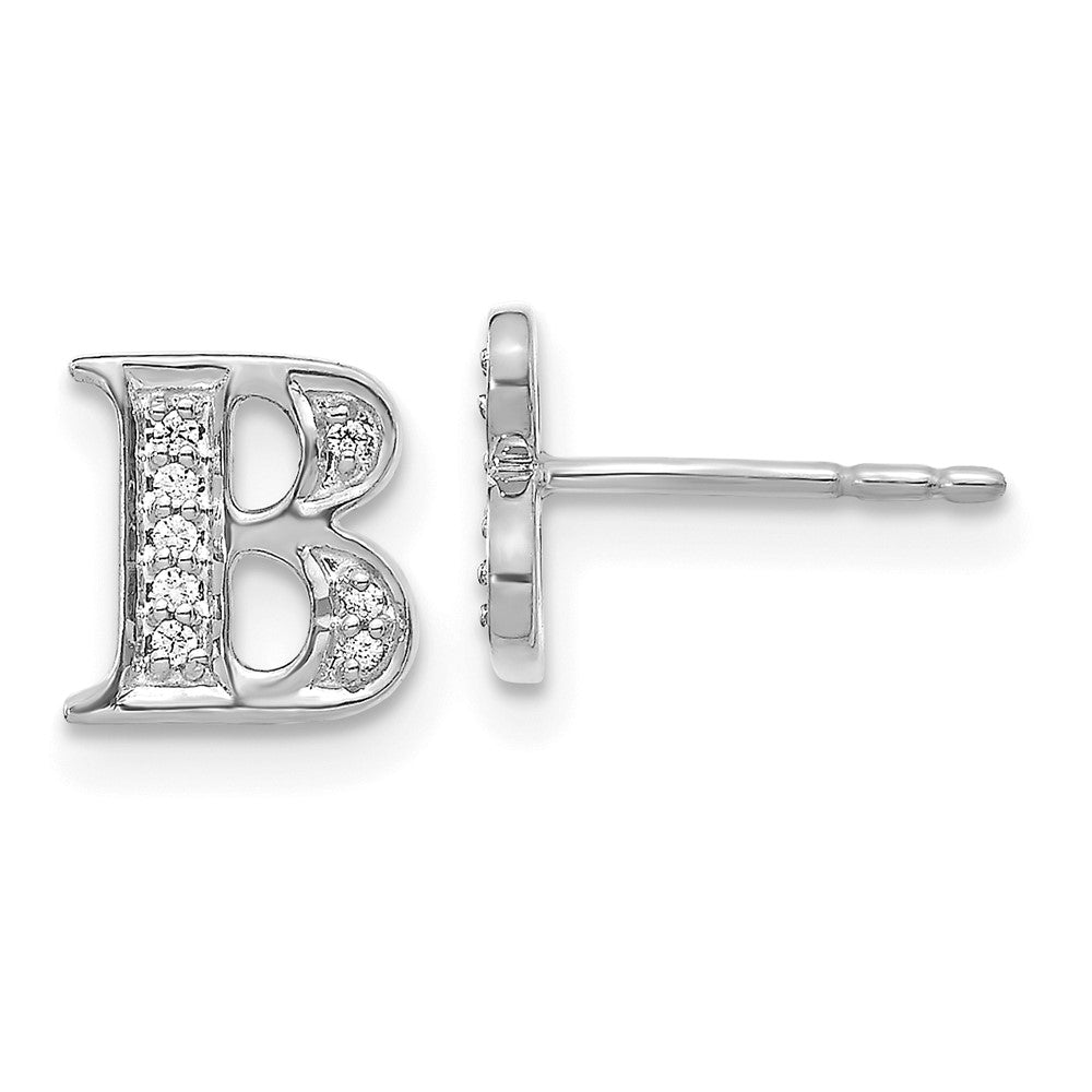 14k White Gold Diamond Initial B Earrings - 2
