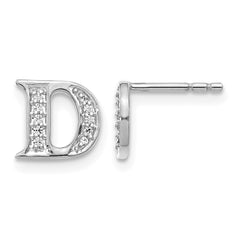 14k White Gold Diamond Initial D Earrings - 2
