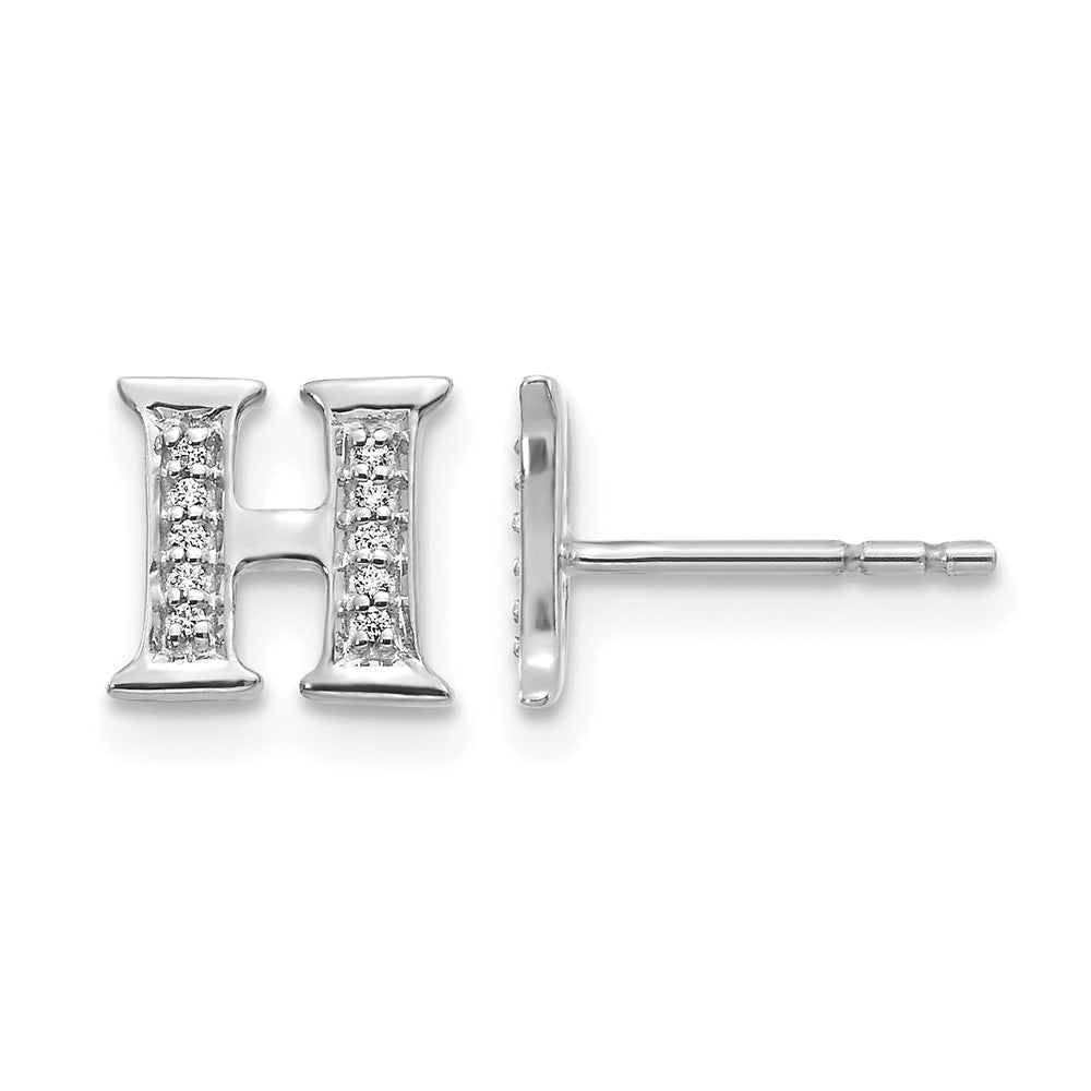 14k White Gold Diamond Initial H Earrings - 2