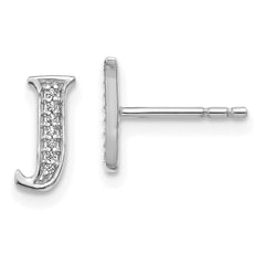 14k White Gold Diamond Initial J Earrings