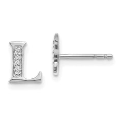 14k White Gold Diamond Initial L Earrings - 2