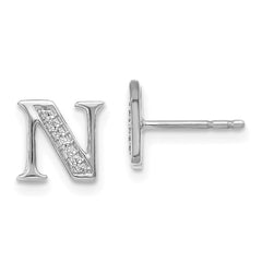 14k White Gold Diamond Initial N Earrings - 2