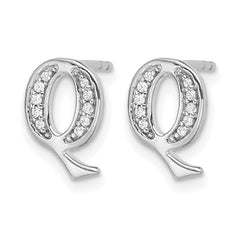14k White Gold Diamond Initial Q Earrings - 2