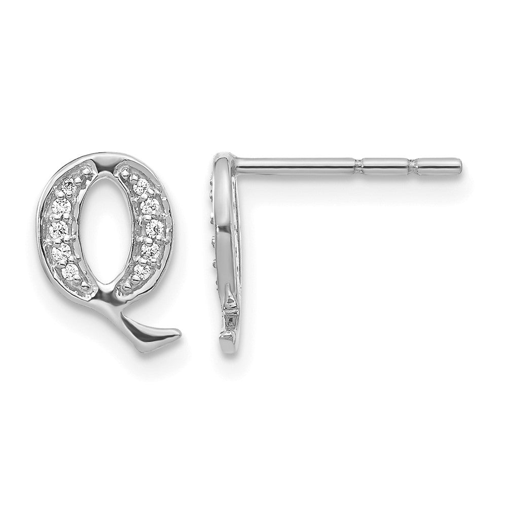 14k White Gold Diamond Initial Q Earrings - 2