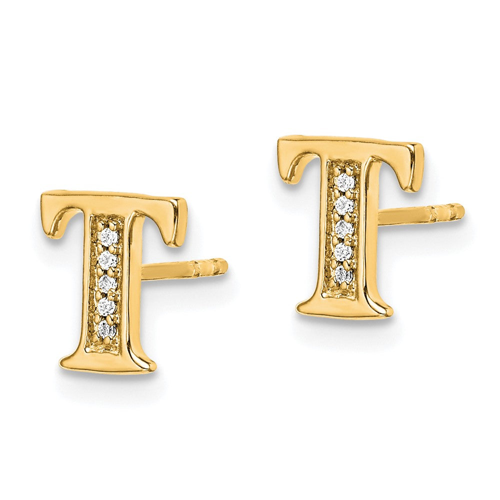 14k Diamond Initial T Earrings