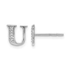 14k White Gold Diamond Initial U Earrings - 2