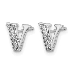 14k White Gold Diamond Initial V Earrings