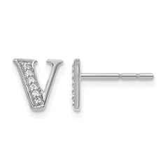 14k White Gold Diamond Initial V Earrings