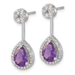 14k White Gold Diamond/Pear Amethyst Front/Back Earrings