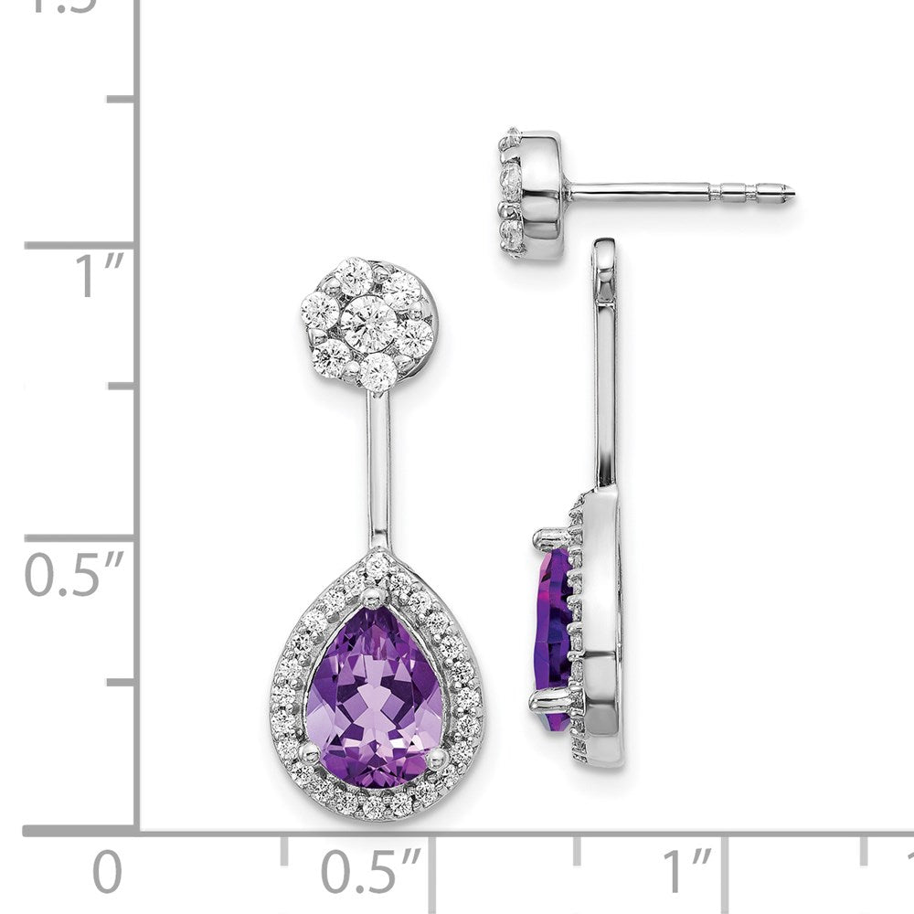 14k White Gold Diamond/Pear Amethyst Front/Back Earrings