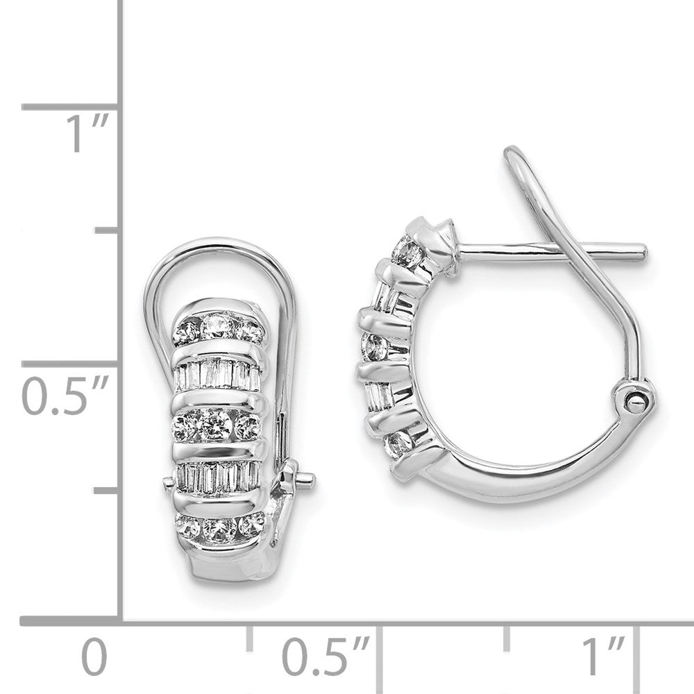 14k White Gold Diamond Omega Back Hoop Earrings