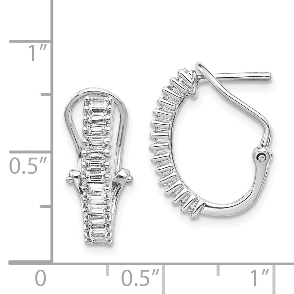 14k White Gold Baguette Diamond Omega Back Hoop Earrings