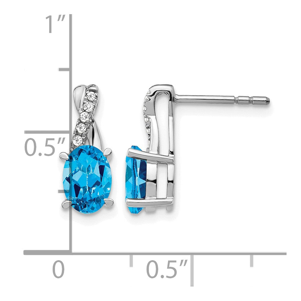 14k White Gold Blue Topaz and Diamond Earrings - 5