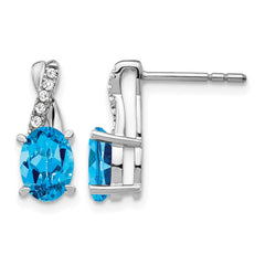 14k White Gold Blue Topaz and Diamond Earrings - 5