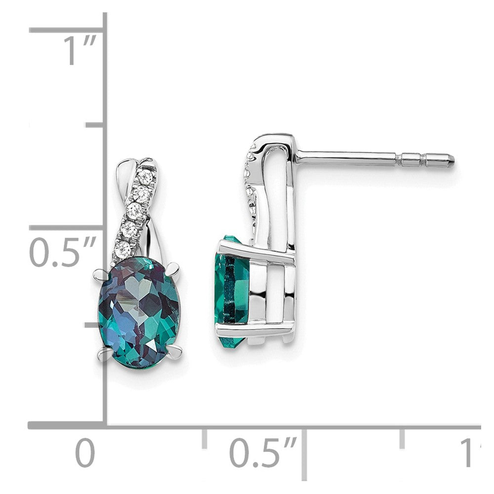 14K White Gold Created Alexandrite and Diamond Earrings