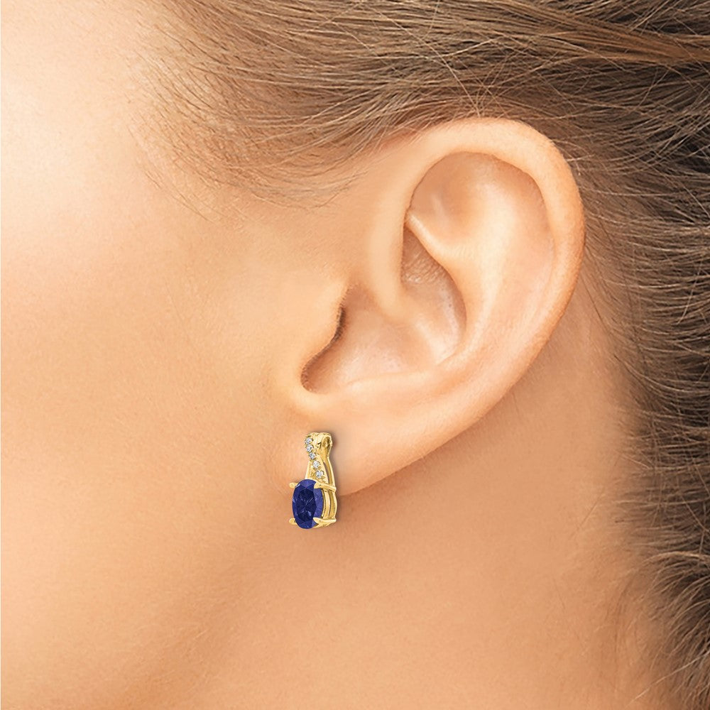 14K Created Sapphire and Diamond Earrings