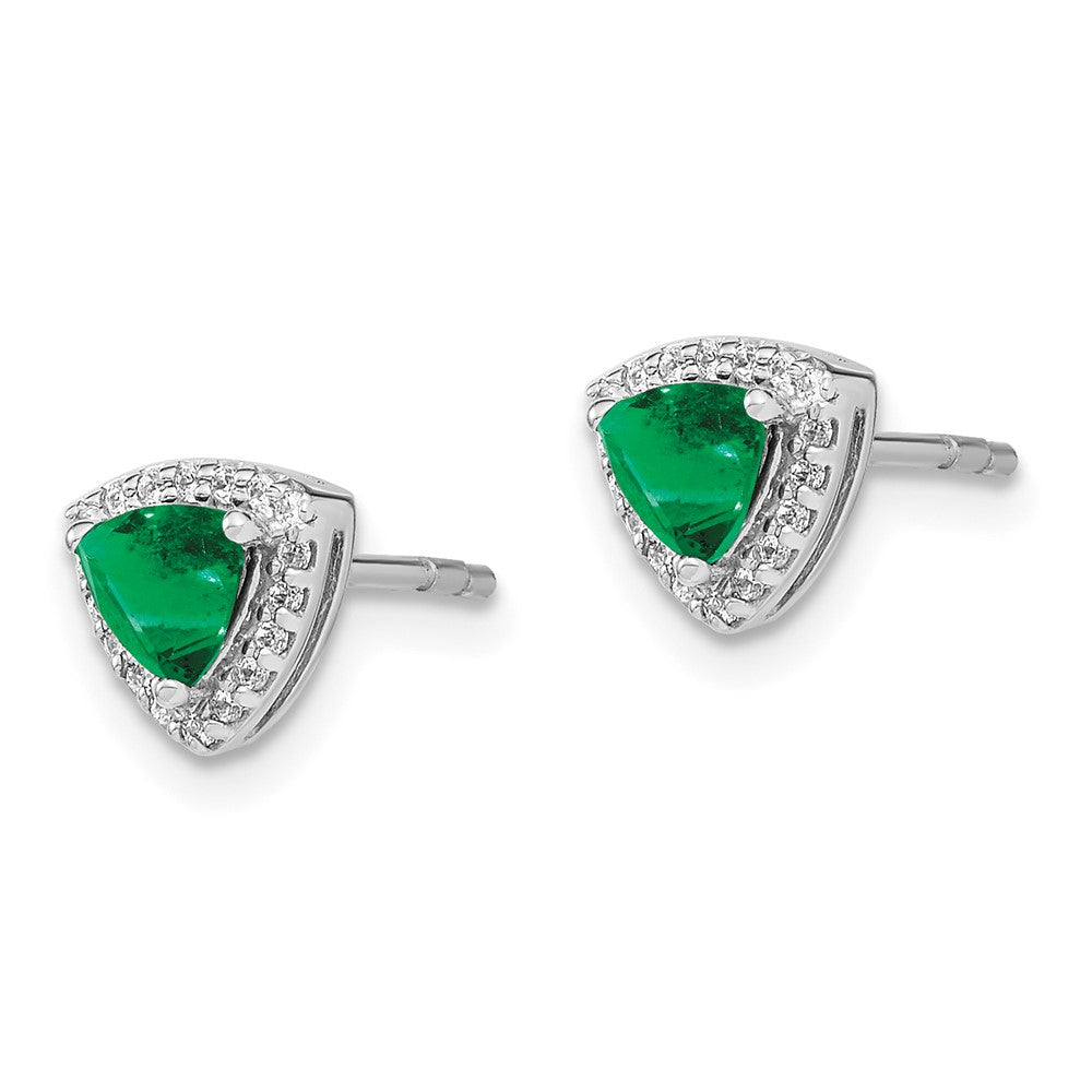 14k White Gold Trillion Emerald and Diamond Halo Earrings