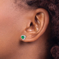 14k White Gold Trillion Emerald and Diamond Halo Earrings