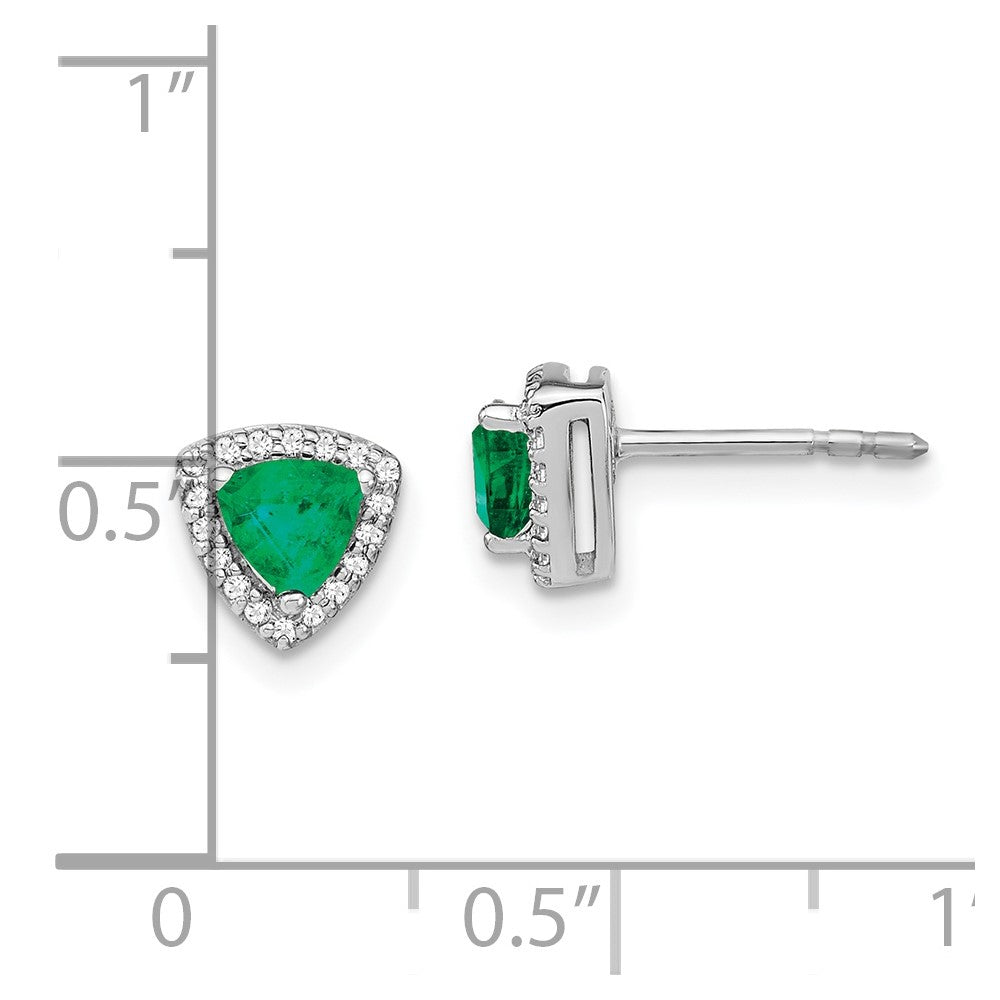 14k White Gold Trillion Emerald and Diamond Halo Earrings