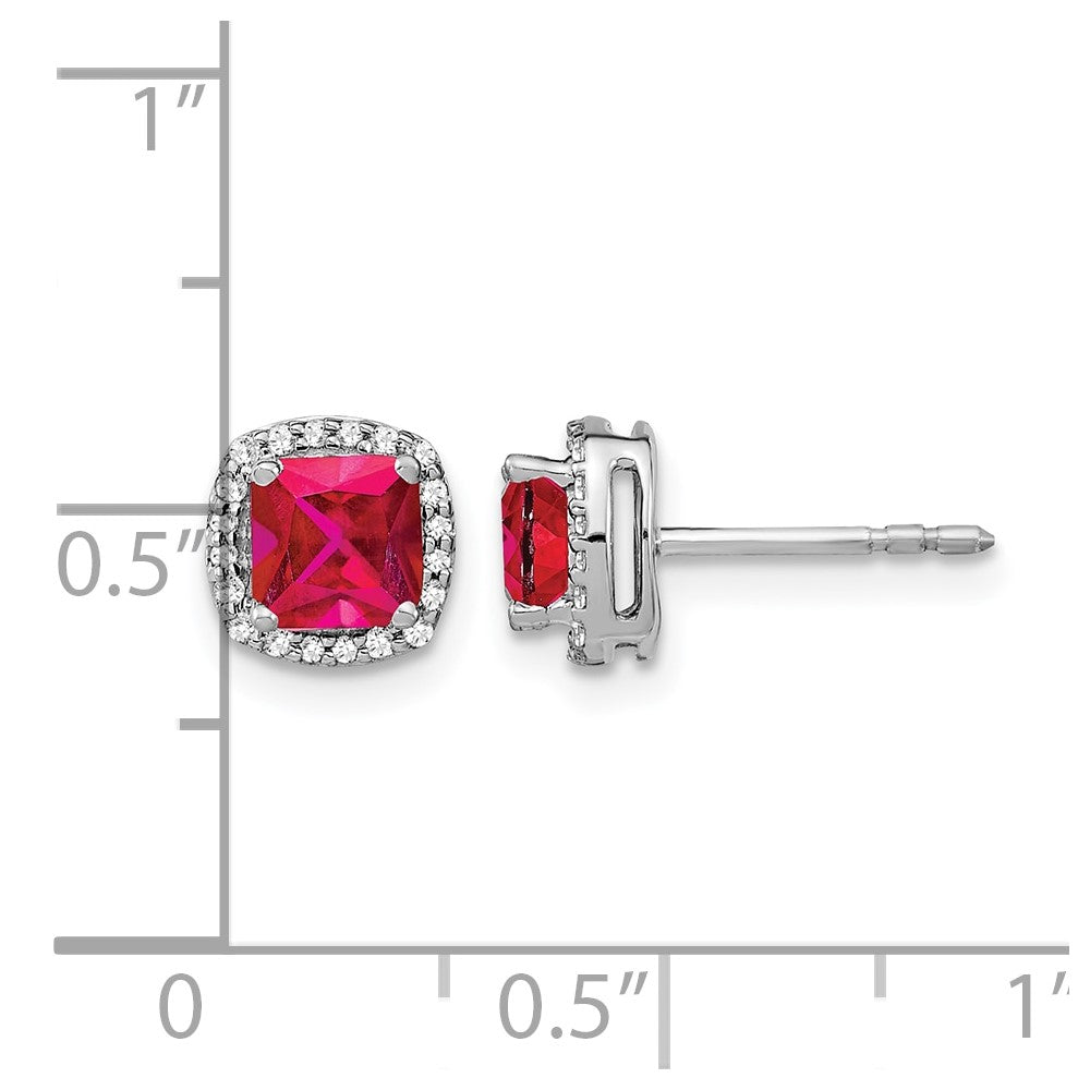 14k White Gold Cushion Ruby and Diamond Halo Earrings