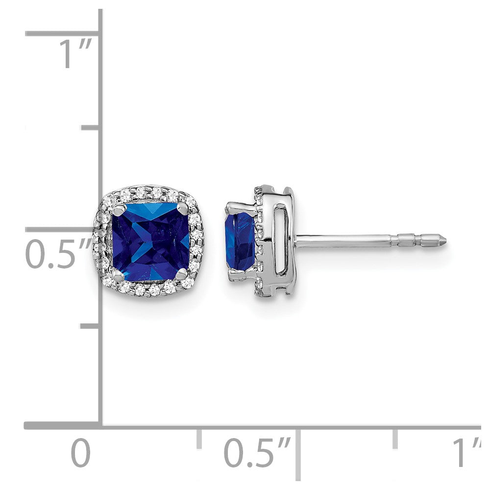 14k White Gold Cushion Sapphire and Diamond Halo Earrings
