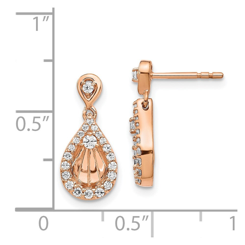 14k Rose Gold Diamond Teardrop Dangle Post Earrings